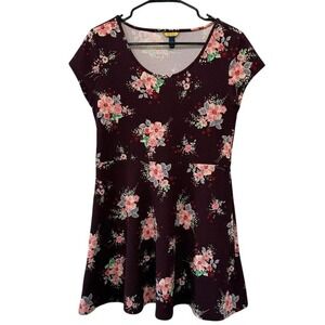 Prince & Fox Burgundy Floral Fit and Flare Waffle Knit Mini Dress XL